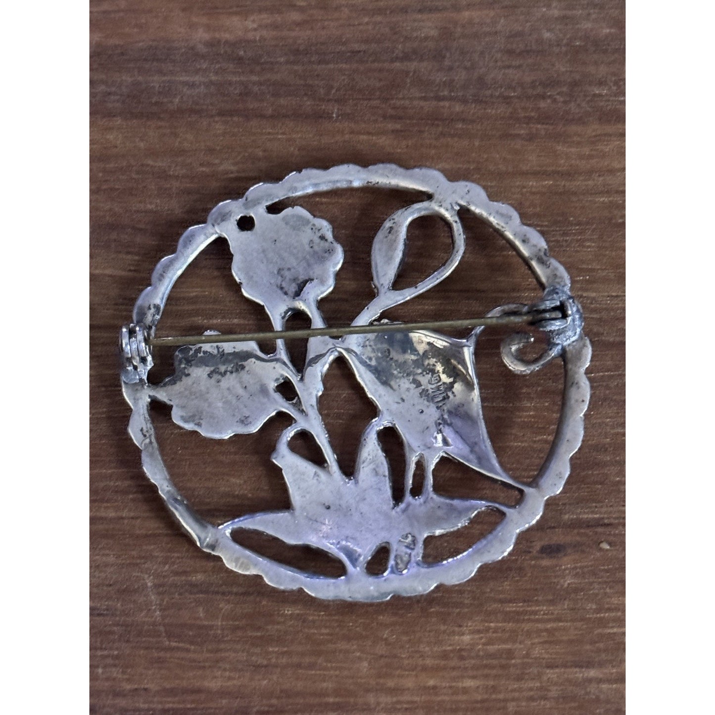 Vintage Sterling Silver Bird & Flower Cutout Brooch Pin Signed LMG 12.4g