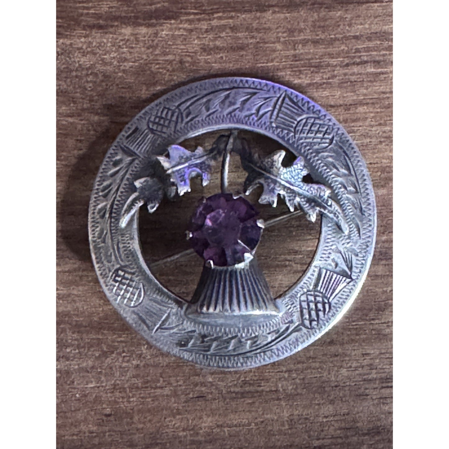 Vintage Ward Brothers WBS Scotland Sterling Silver Thistle Brooch Amethyst Pin