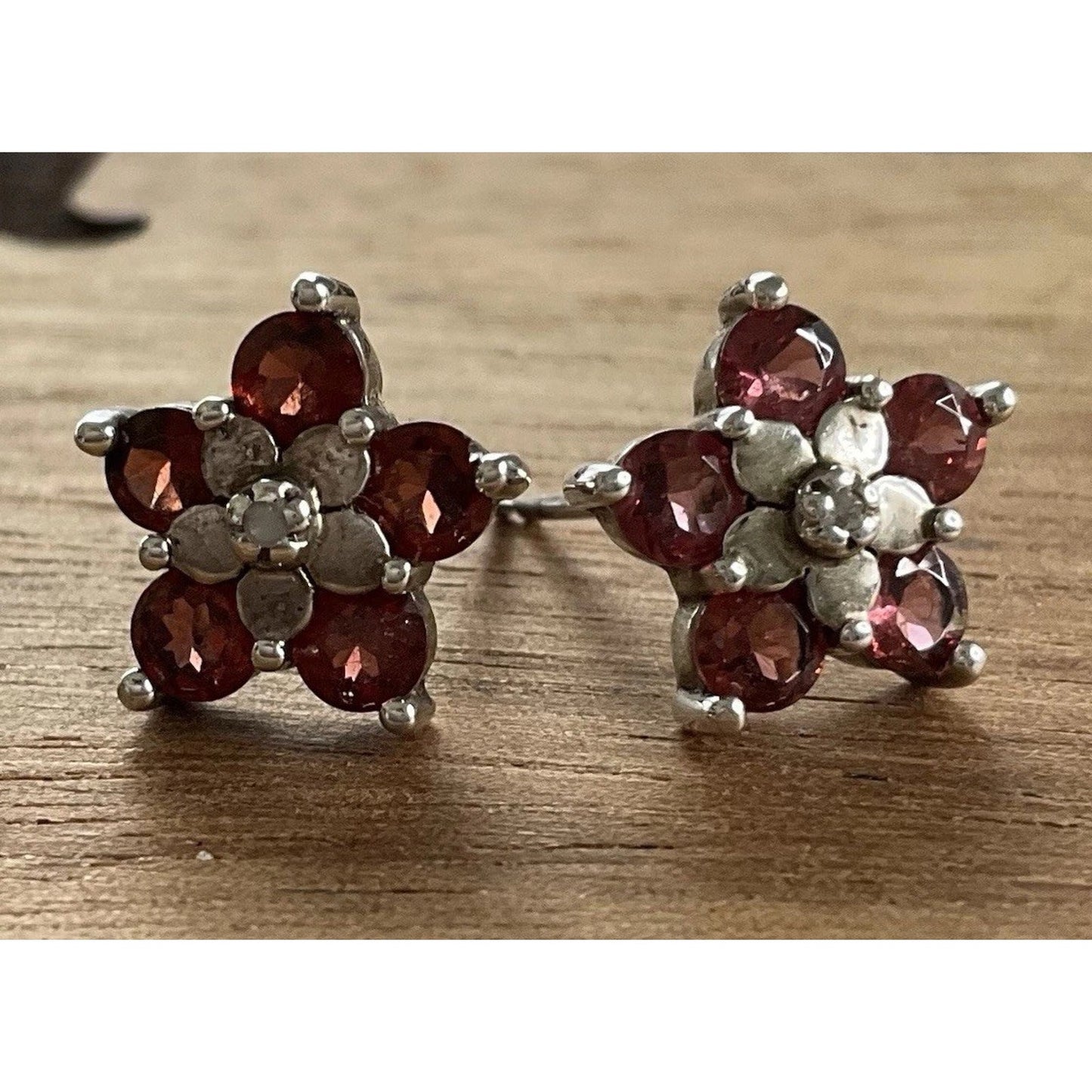 Vintage Garnet Diamond Flower Ring 925 Sterling Silver RSE Floral Earrings
