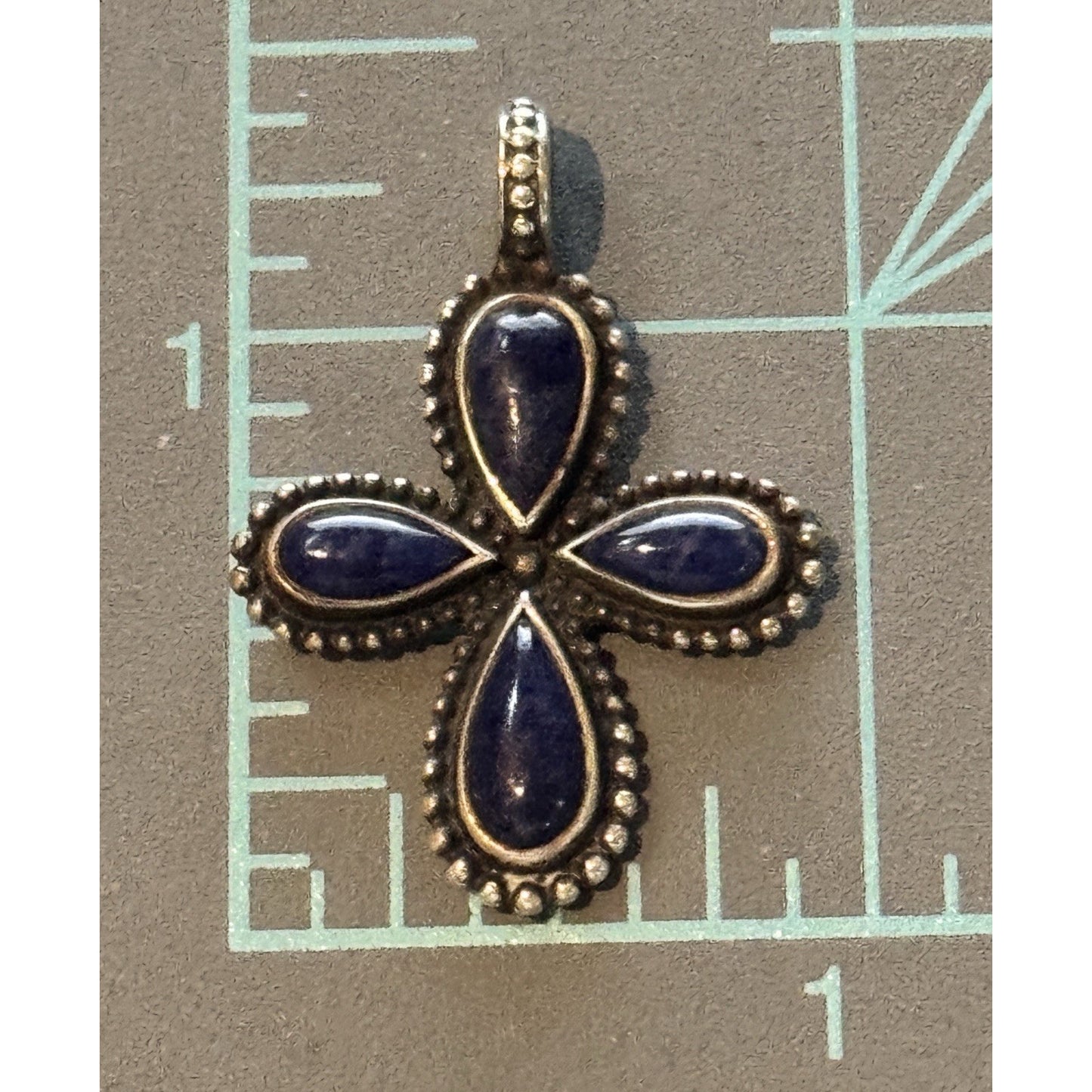 James Avery RARE Sterling Silver Beaded Blue Sodalite Cross Pendant