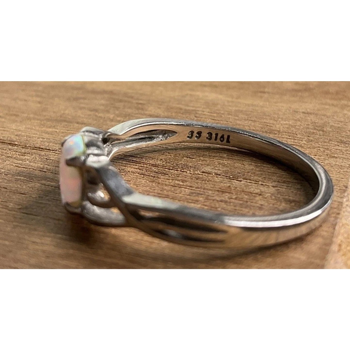 316L Stainless Steel White Opal Ring Lab Opal Solitaire Statement Ring Size 10