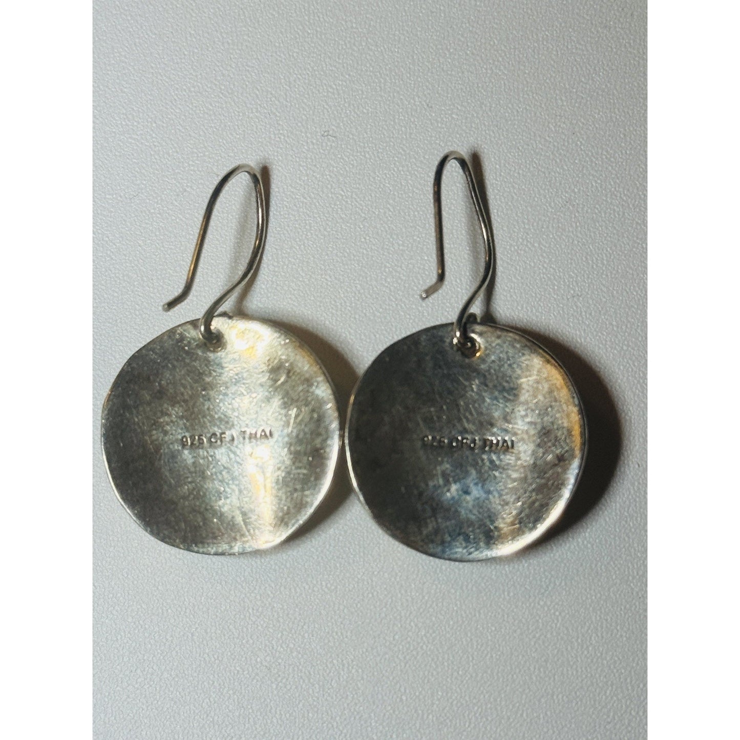 Vintage Sterling Silver Hammered Disc Earrings with Mystic Topaz