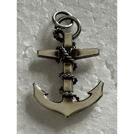 Pre owned James Avery Retired RARE 925 Silver Roped Anchor Pendant 1.5” Faith Hope & Love
