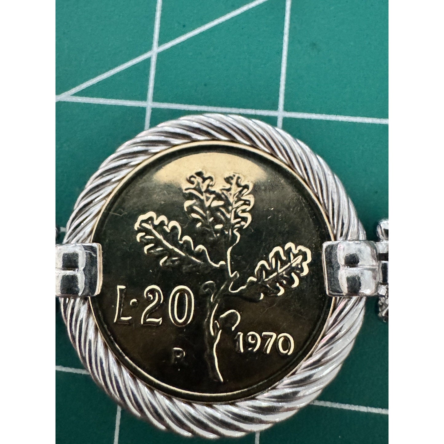 Vintage Italian Sterling Silver Bracelet Five Genuine Italian 20 Lire Coins 44g