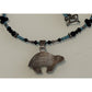 Vintage Sterling 925 Zuni Bear Inlay Pendant & Necklace E. Haloo Turquoise Onyx