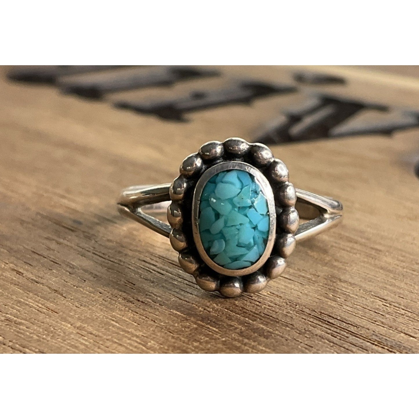 Sterling Silver Turquoise Composite Ring Size 8 Oval Southwest