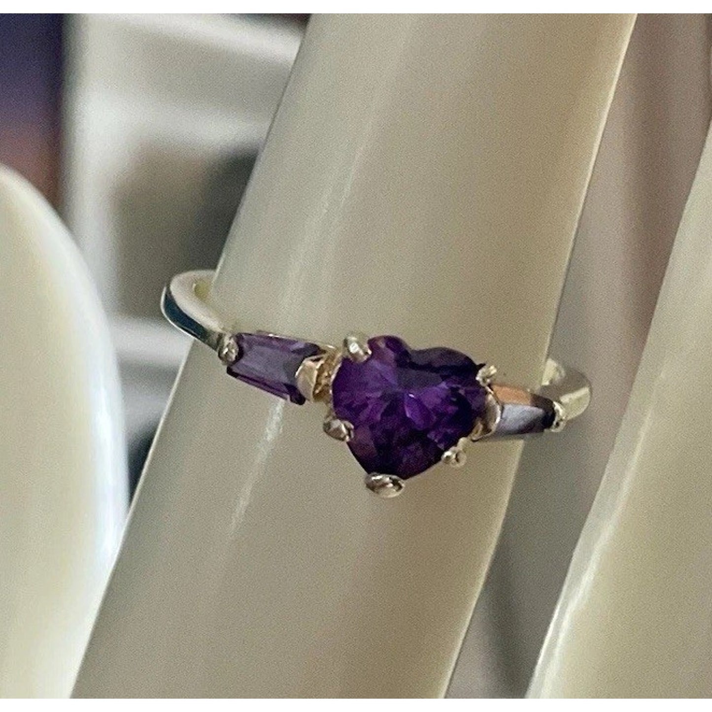 Sterling Silver Amethyst Heart Ring Purple Gemstone Accent 925 Ring Size 6.5