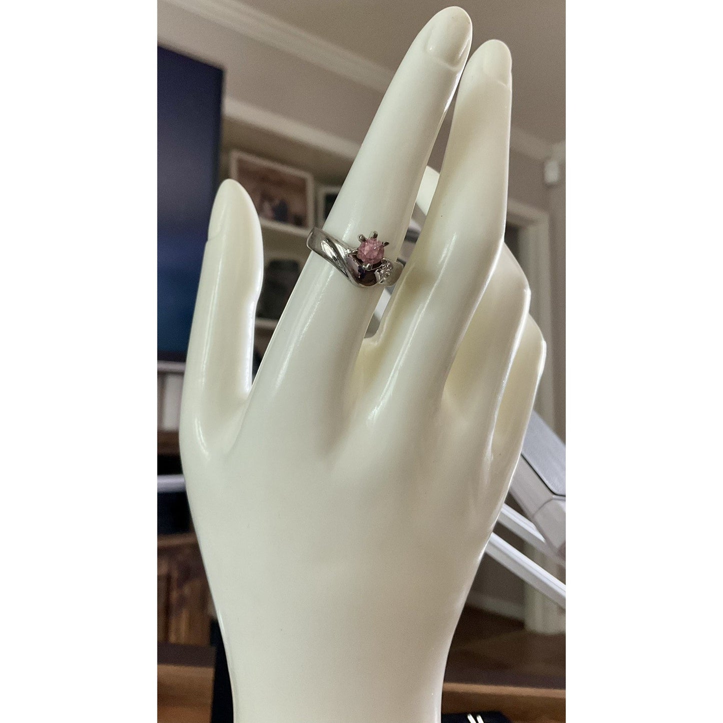 Vintage Sterling Silver Pink Spinel Gemstone Stone Ring 925 Swirl Setting Size 8