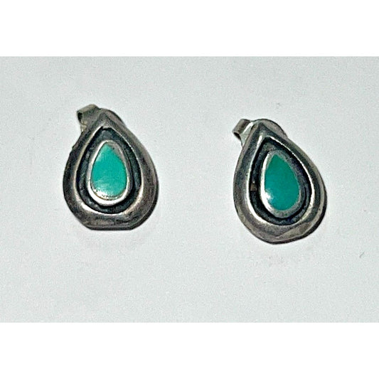 Vintage Sterling Silver Sleeping Beauty Turquoise Teardrop Stud Earrings 4g