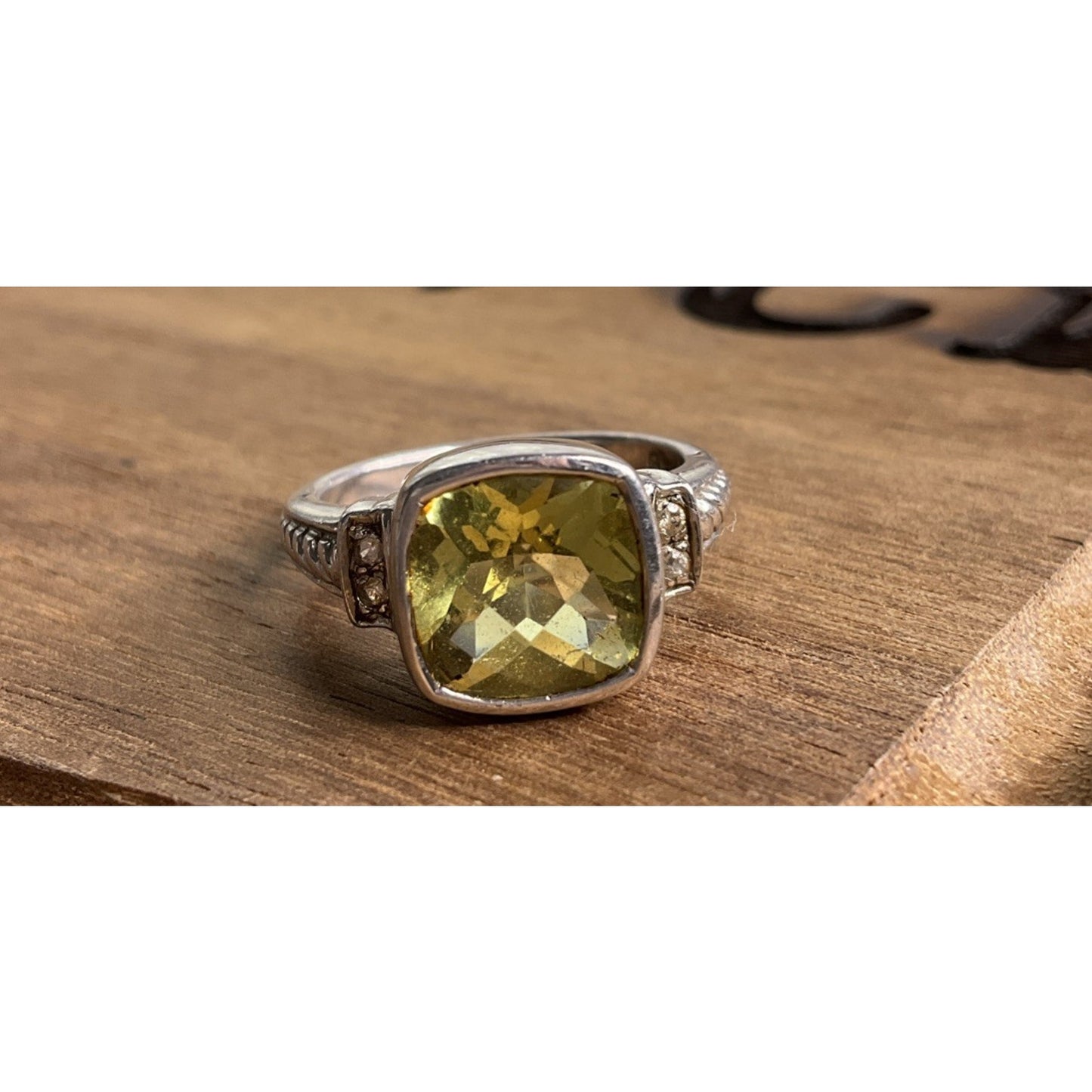 Sterling Silver Yellow Stone Ring Size 7 Cushion Cut Statement Ring 925