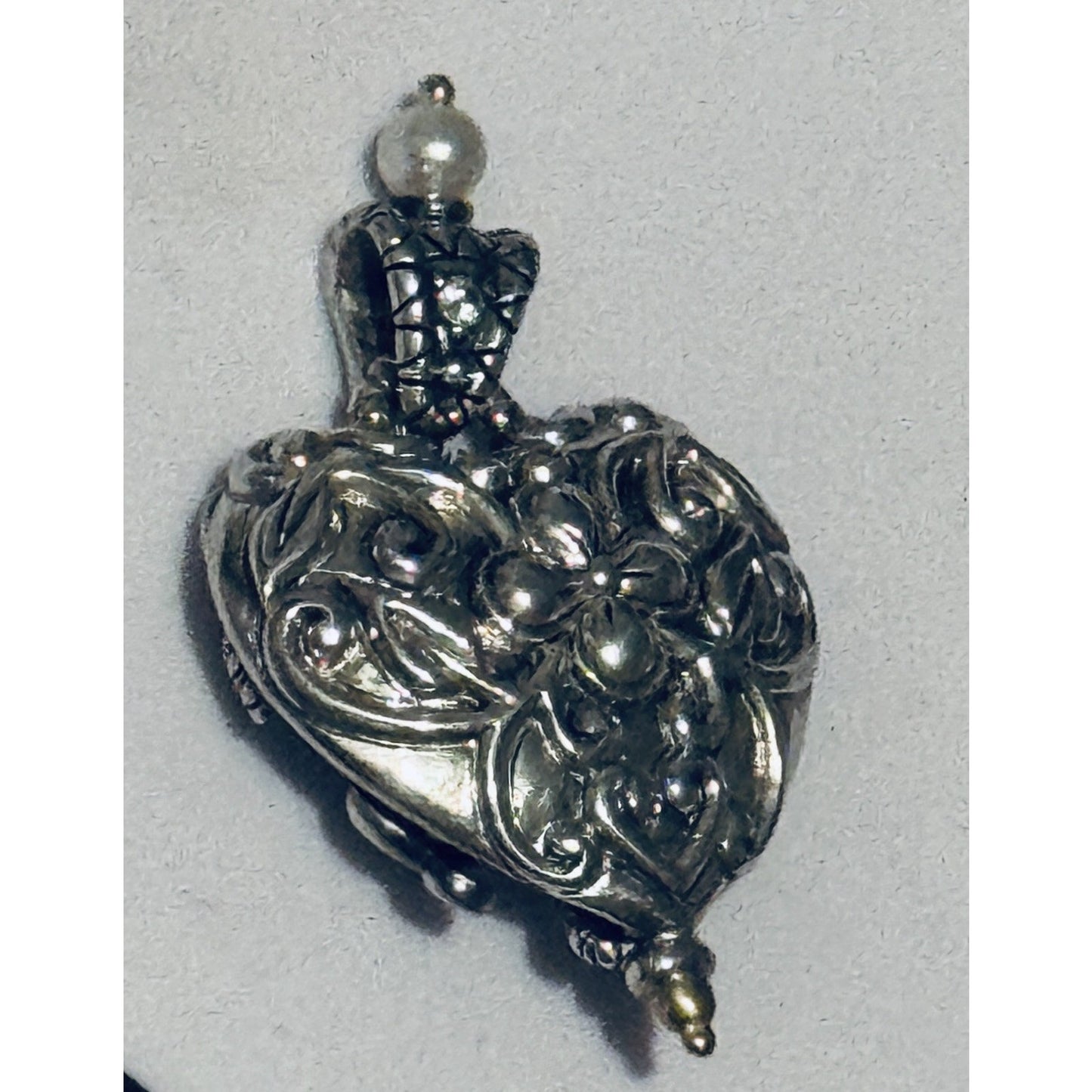 Vintage Barbara Bixby 18K & 925 Sterling Carnelian Turquoise Pearl Heart Pendant