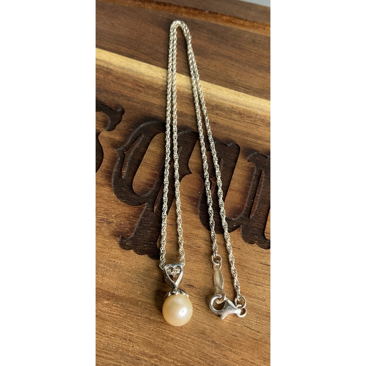 Sterling Silver 925 Pearl Necklace Cream Pearl Pendant 18”