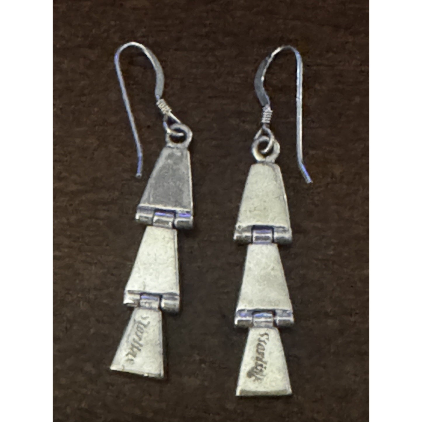 Vintage Sterling Silver Turquoise Inlay Southwestern Dangle Earrings 2.5”