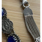 Vintage 925 Sterling Silver Blue Cat Eye Concho Multi Strand Bracelet 7.25”