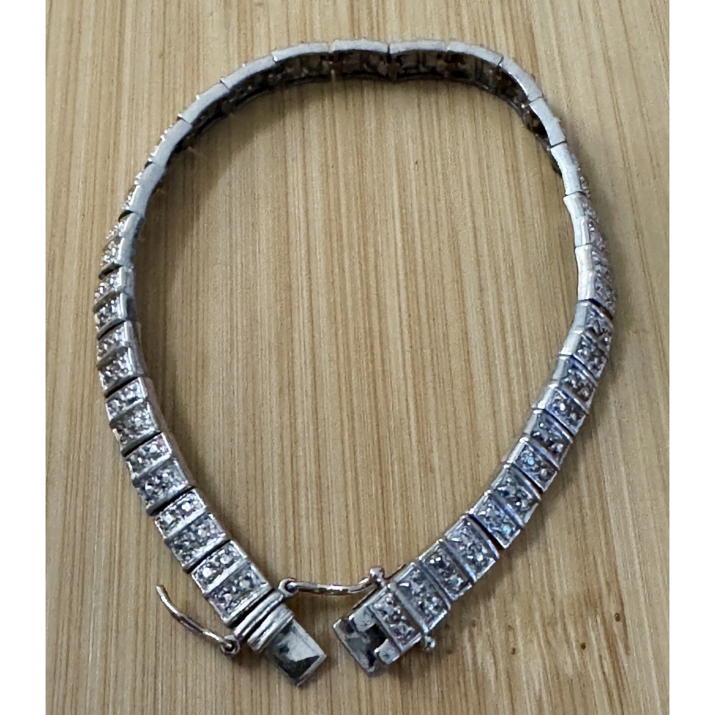 Vintage Sterling Silver Articulated Illusion Tennis Linked Bracelet 15g Signed