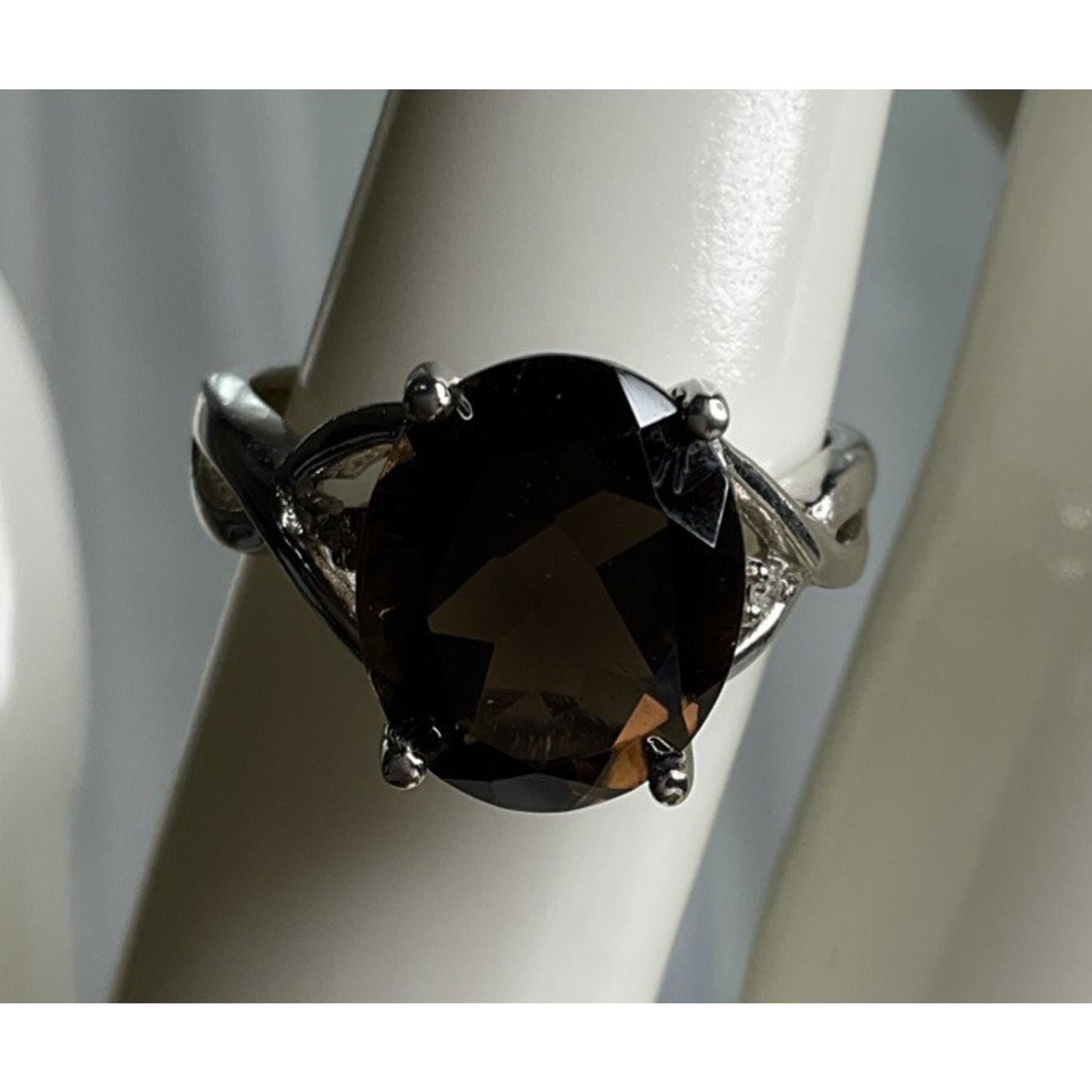 Vintage 925 Sterling Silver Smoky Quartz Statement Ring Size 7
