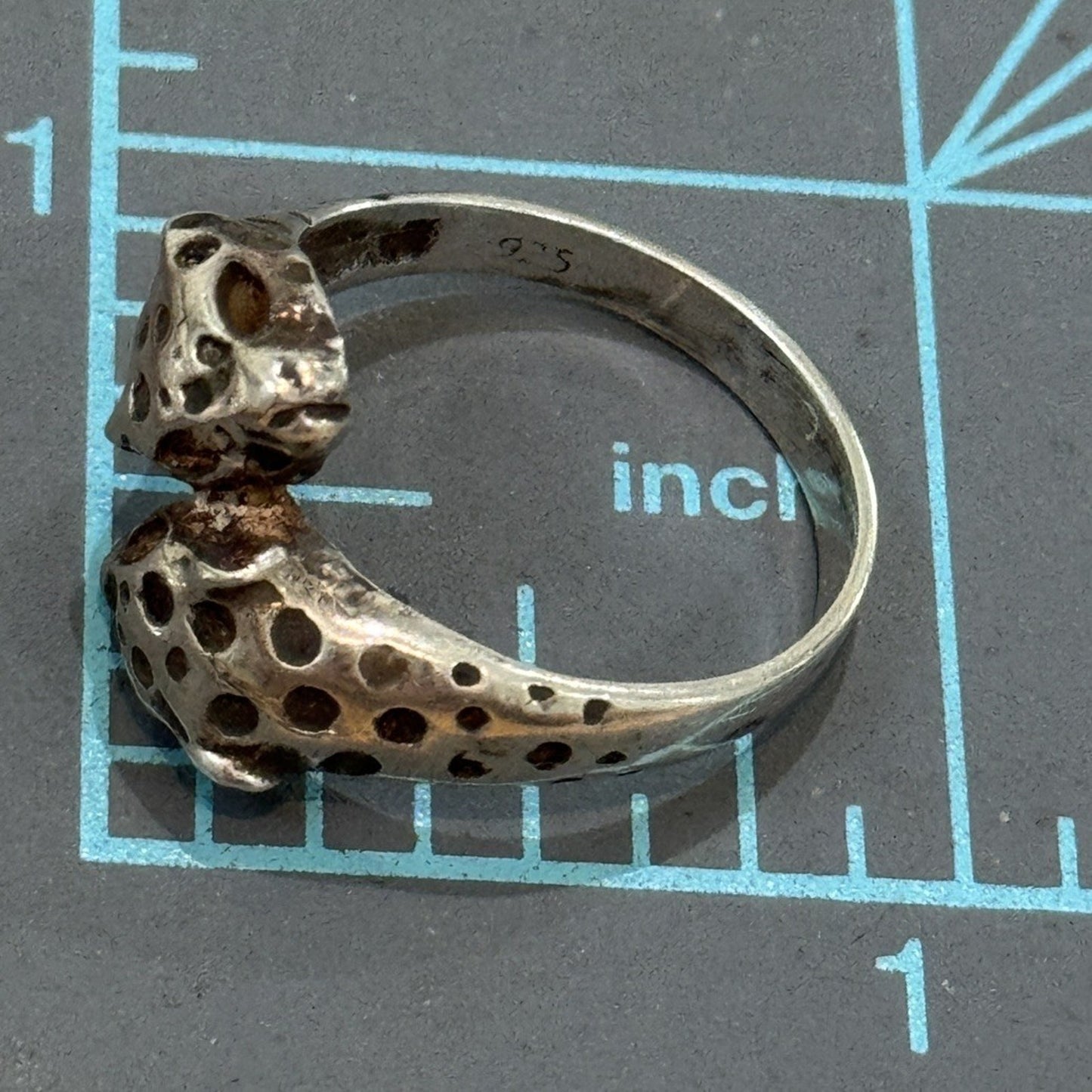 Vintage Jaguar Leopard Panther Cat Wrap Bypass Ring Size 8.5 Signed Vivian