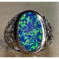 Vintage Sterling Silver Blue Green Oval Opal Filigree Ring Size 9