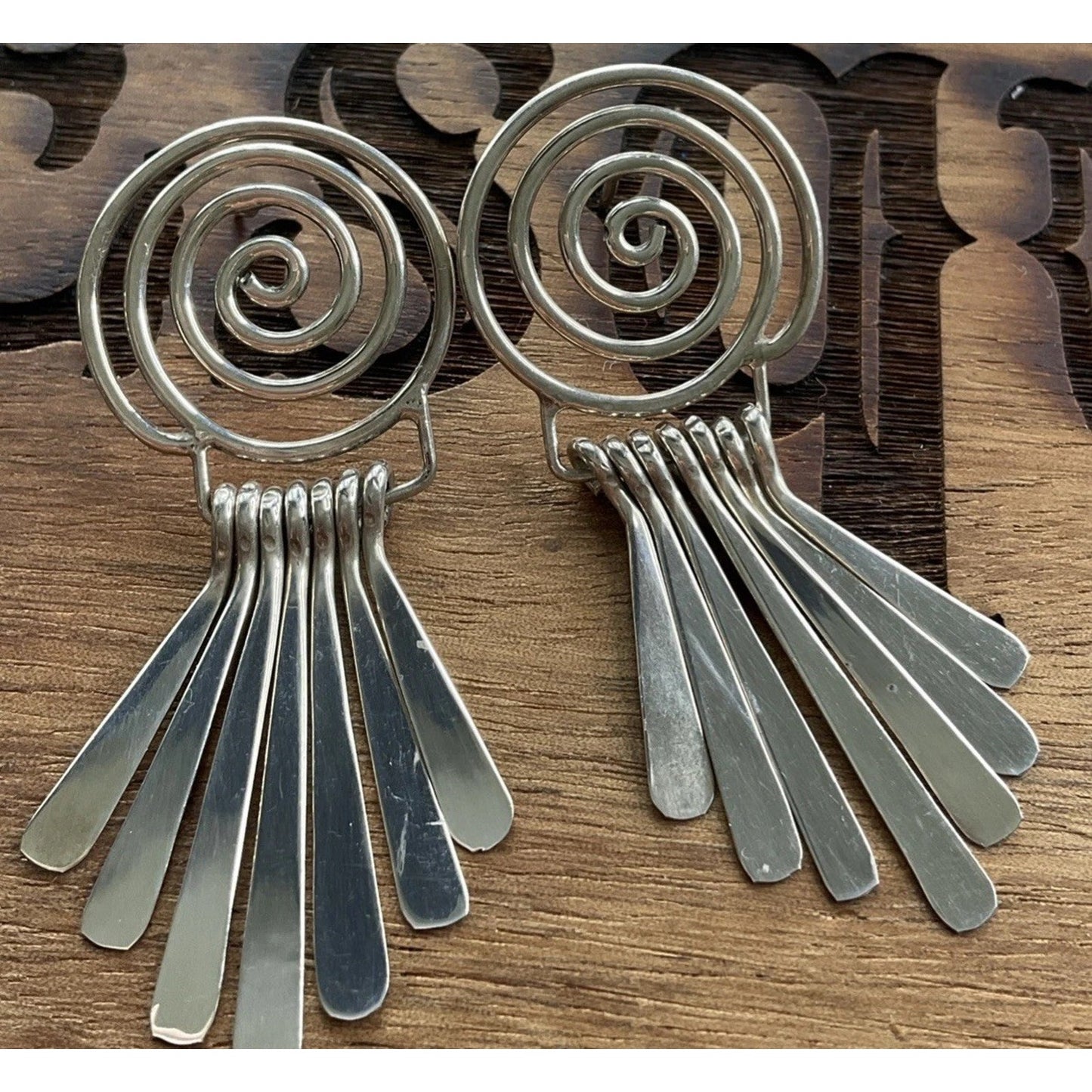 Vintage 925 Sterling Silver Spiral Dangle Earrings Fringe Boho Artisan Style 2”