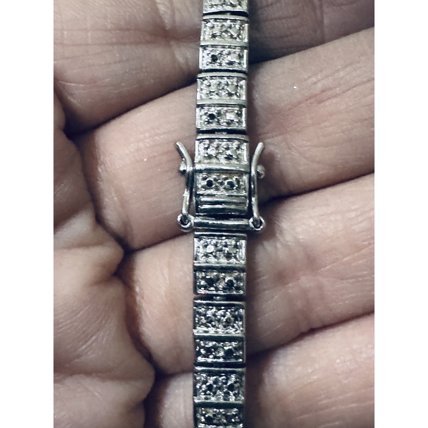Vintage Sterling Silver Articulated Illusion Tennis Linked Bracelet 15g Signed