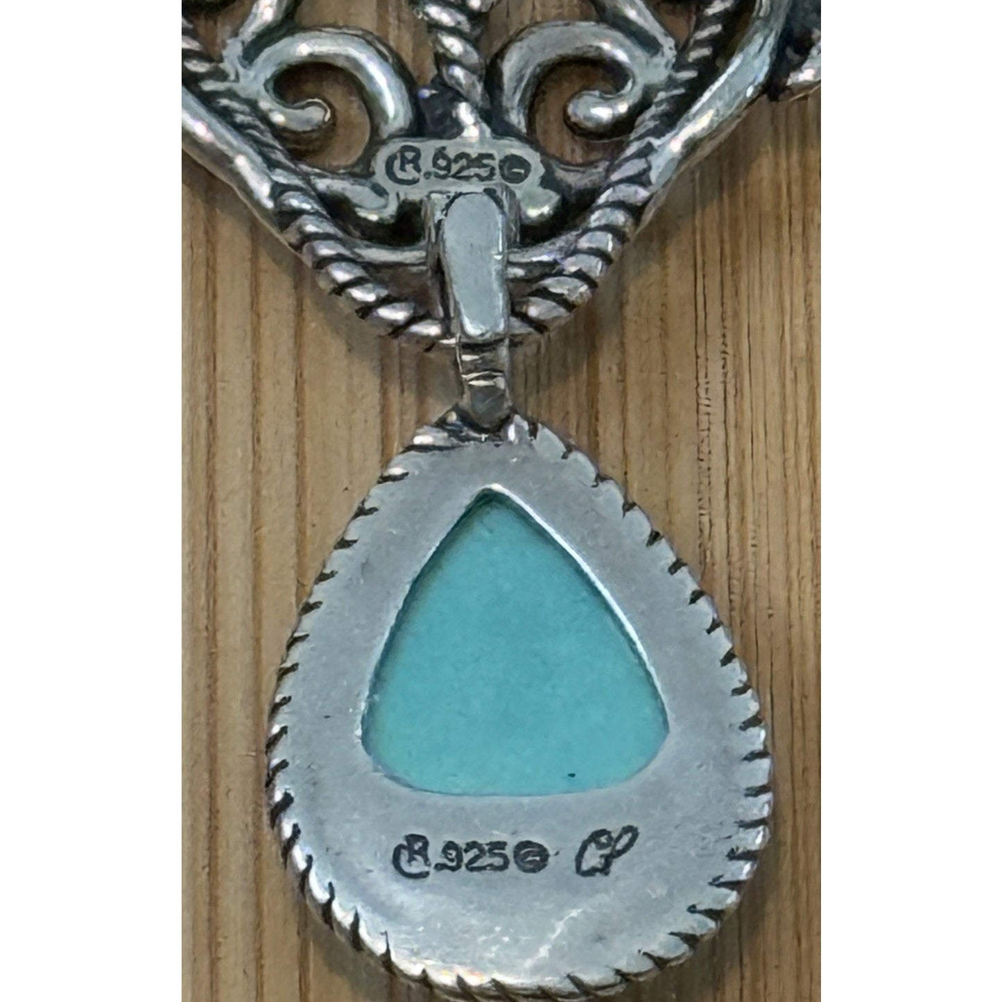 New Carolyn Pollack Sterling Silver Turquoise Doublet Scroll Rope Bar Necklace