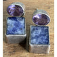 Vintage Sterling Silver Sodalite Amethyst Modernist Dangle Geometric Earrings
