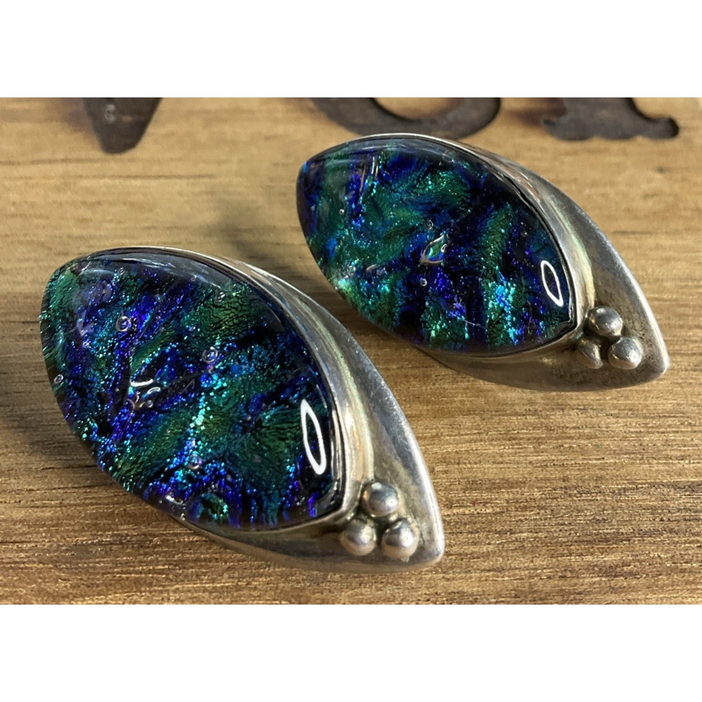 Vintage Jay King DTR Sterling Silver Dichroic Glass Statement Earrings 16g