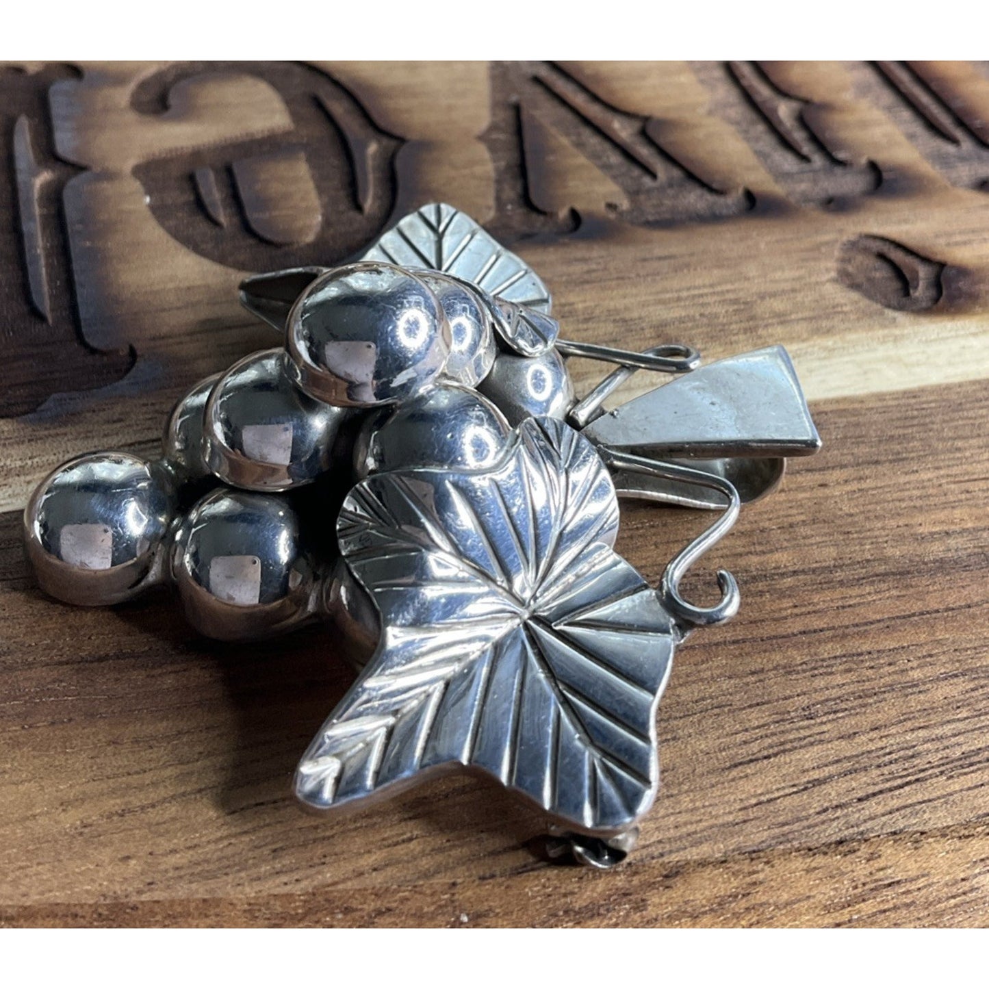 Vintage Taxco Mexico TO-102 Sterling Silver Grape Cluster Brooch Pendant