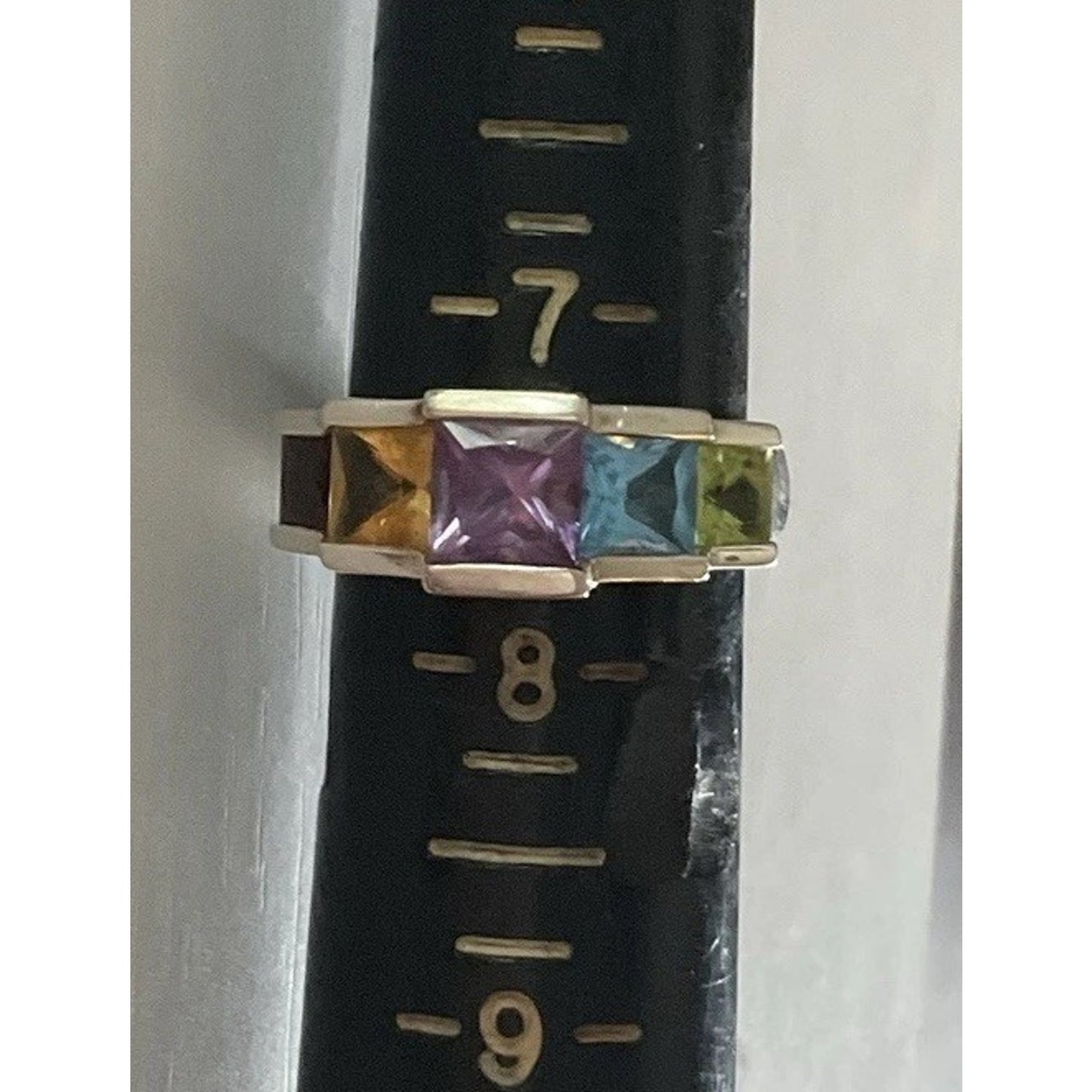Vintage Sterling Silver Multi Gemstone Ring Rainbow Band Gemstones Ring Sz 7.5