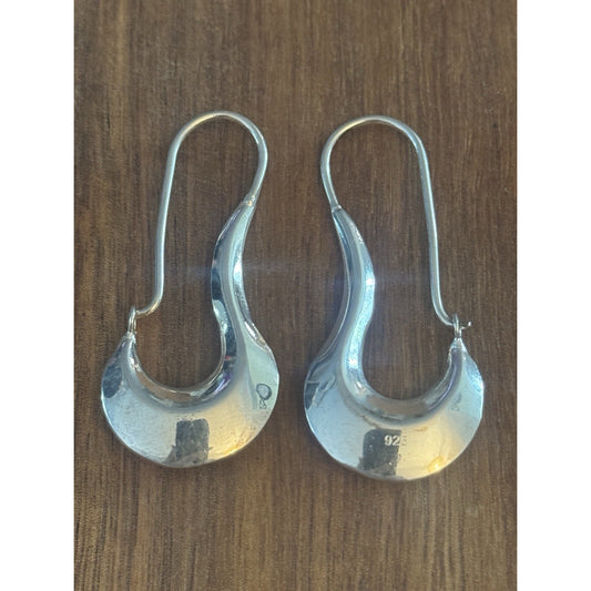 Vintage Sterling Silver Teardrop Hoop Earrings Artisan 6 Grams 2” Dangle Drop