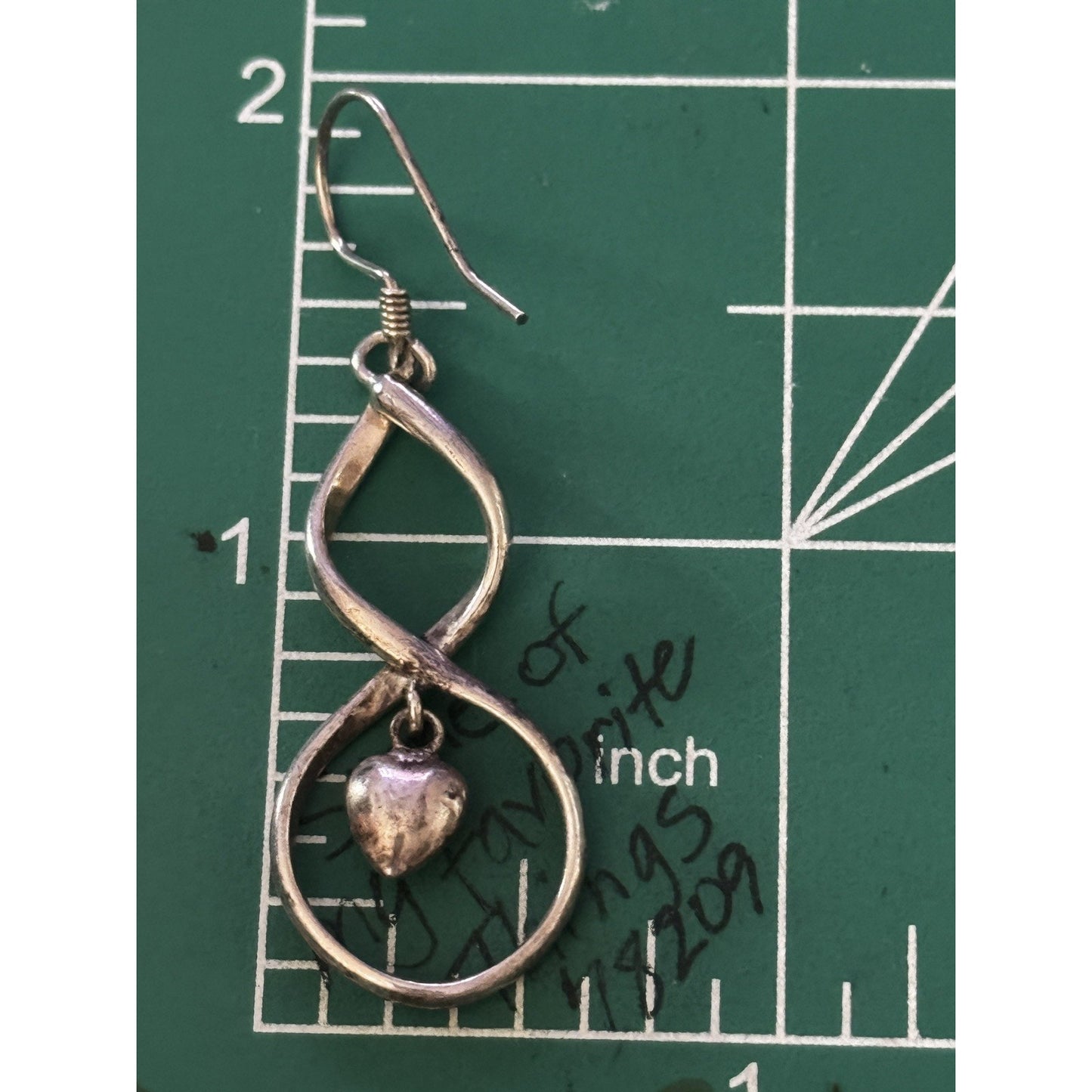Vintage 90s Sterling Silver 925 Dangle Drop Infinity Heart Hook Earrings 2” Long