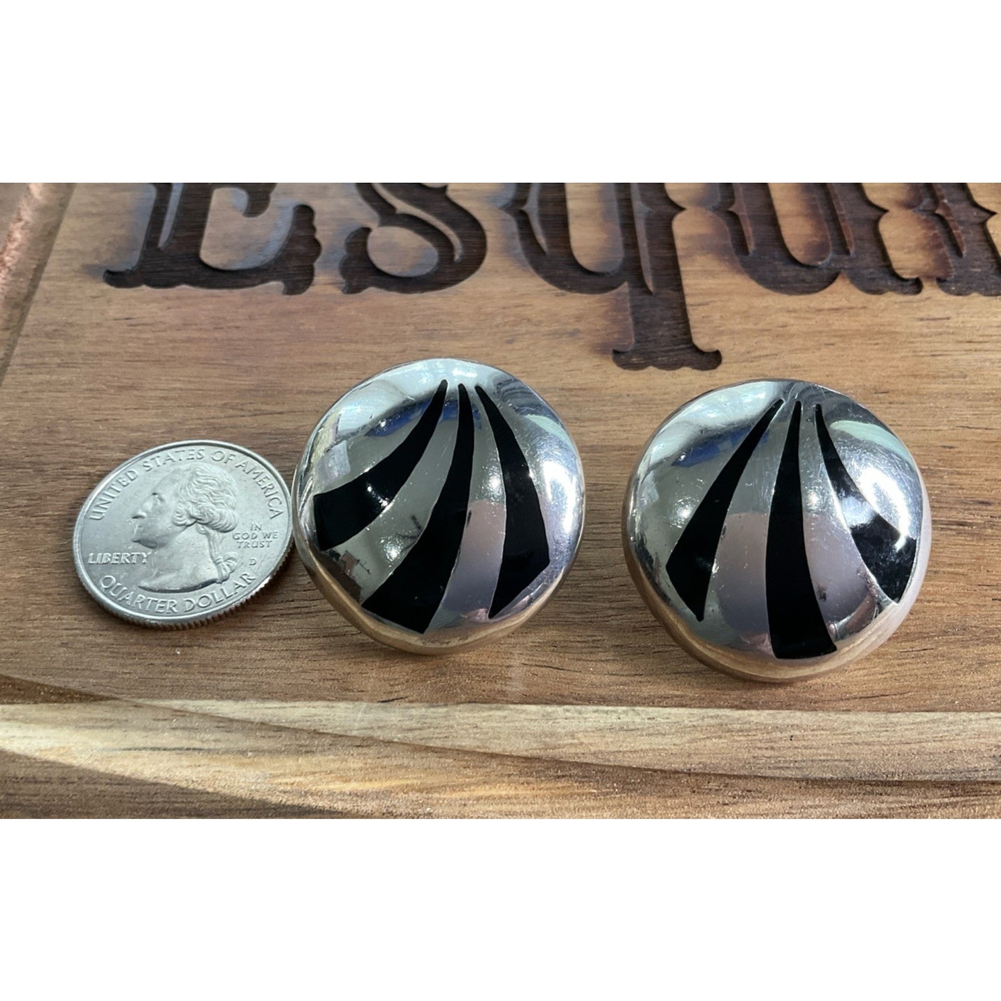 Vintage Mexico Signed IDM 925 Sterling Silver Black Dome Post Earrings 19g!