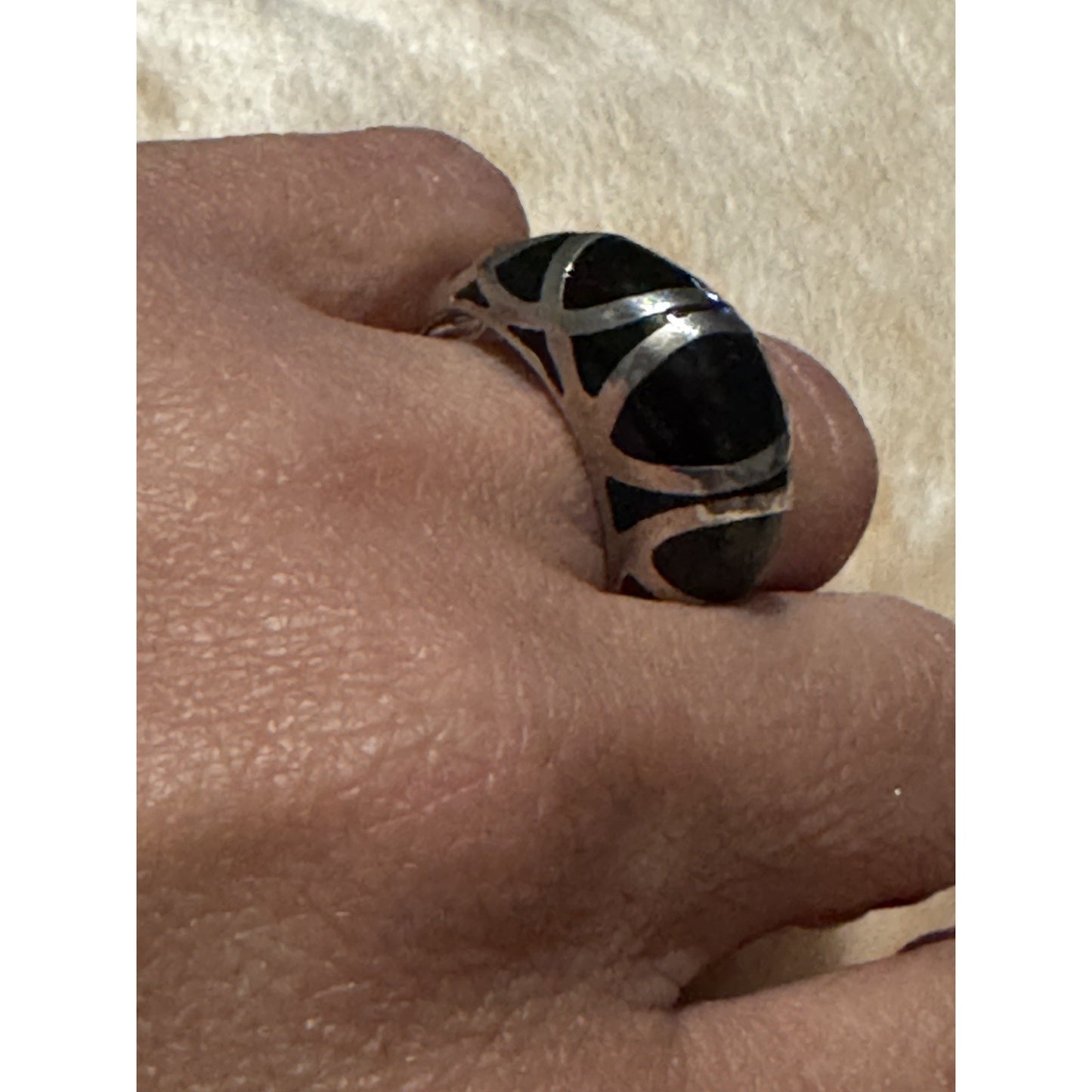 Vintage Sterling Silver Black Onyx Geometric Statement Ring Size 8