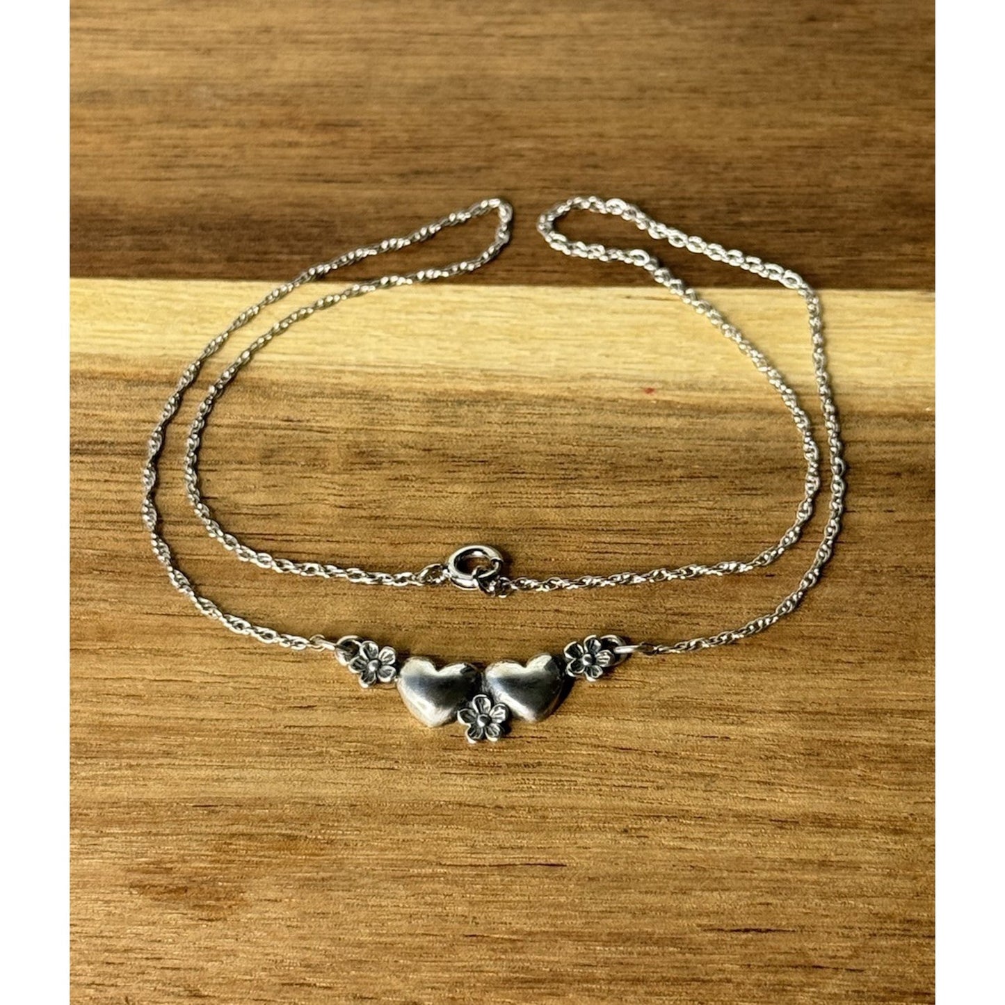 James Avery Retired Sterling Silver Flower Heart Necklace 15”