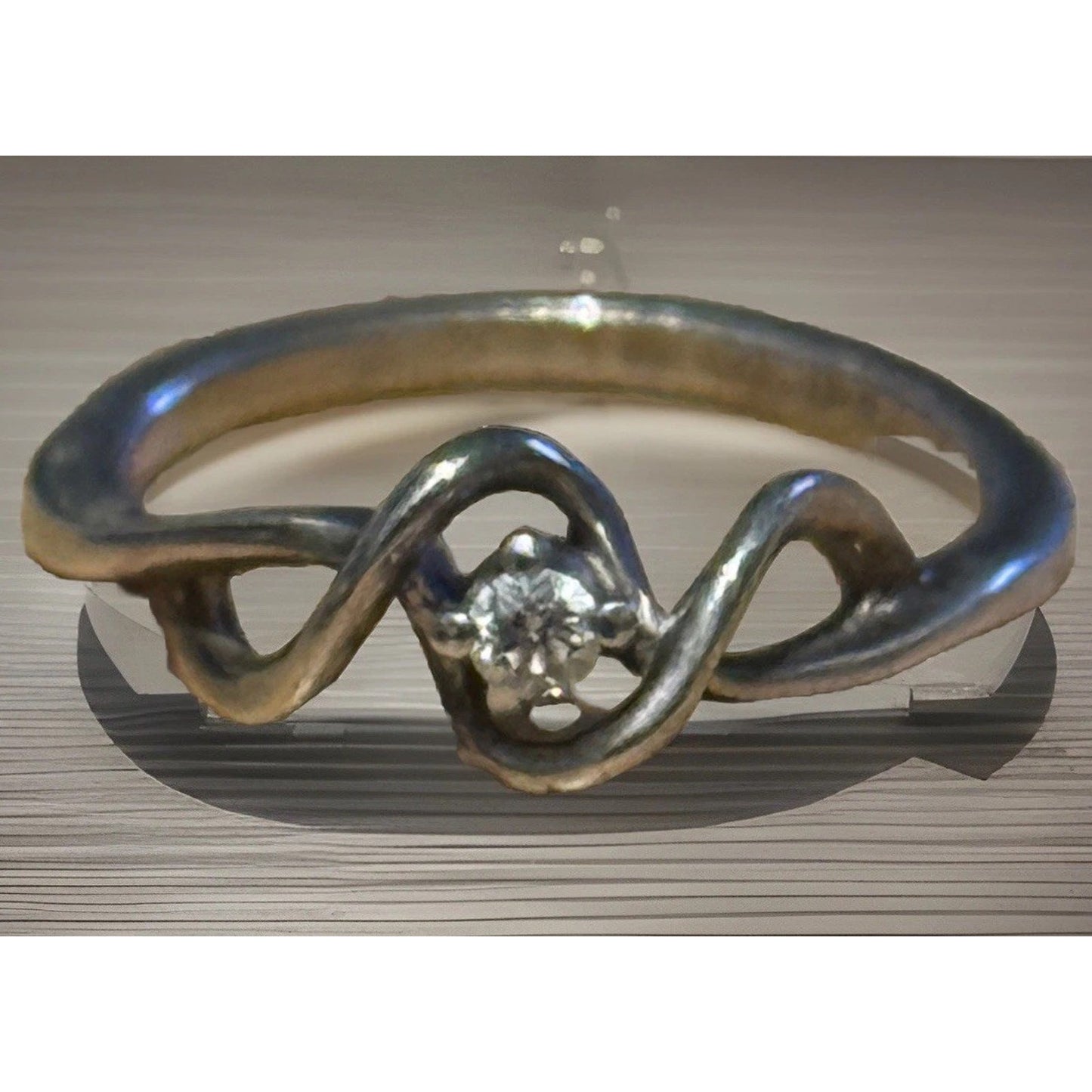 Vintage Sterling Silver SR Diamond Wave Sweetheart Promise Ring Size 5.5