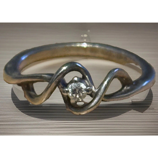 Vintage Sterling Silver SR Diamond Wave Sweetheart Promise Ring Size 5.5