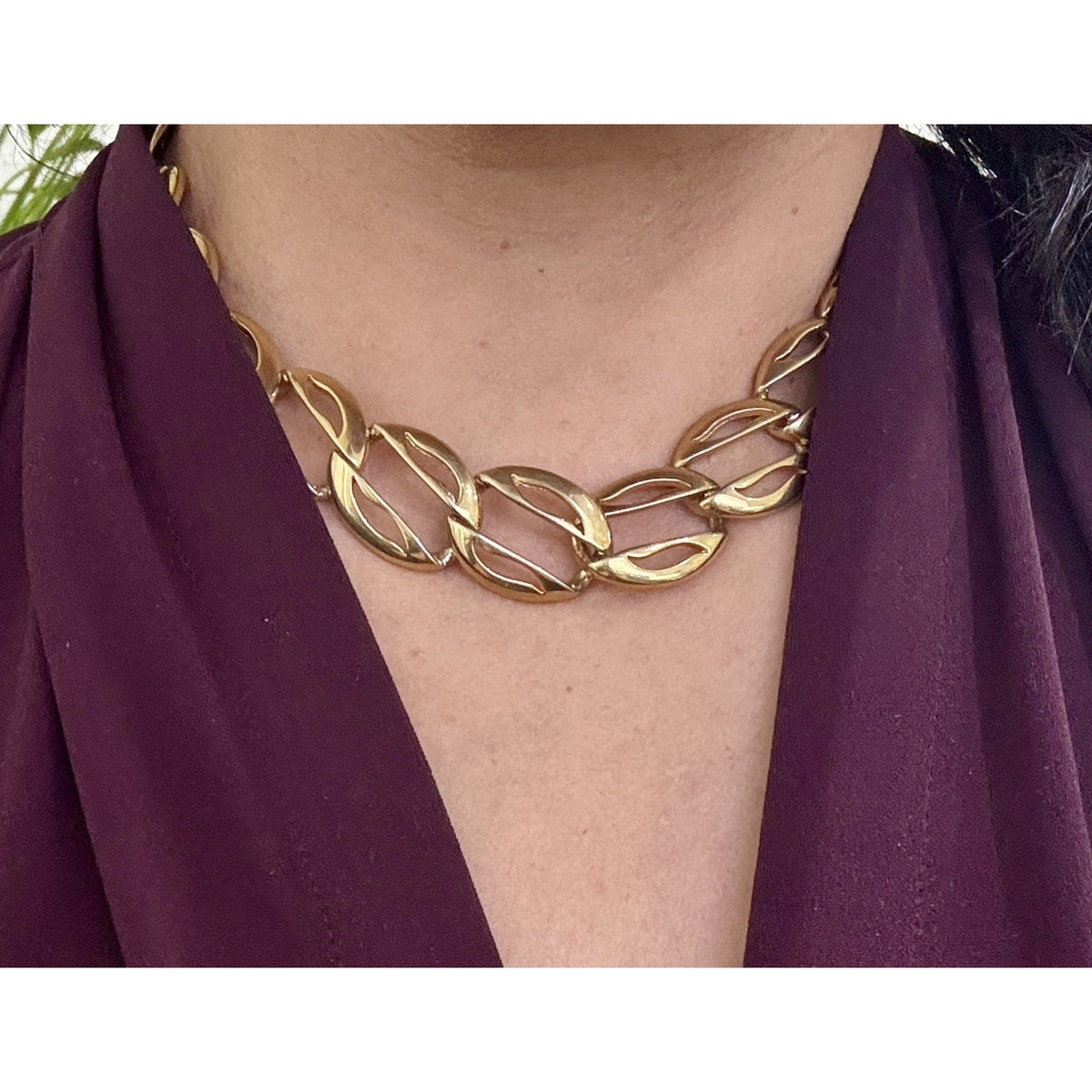 Vintage Erwin Pearl Gold Tone Chunky Chain Choker Statement Necklace 15"