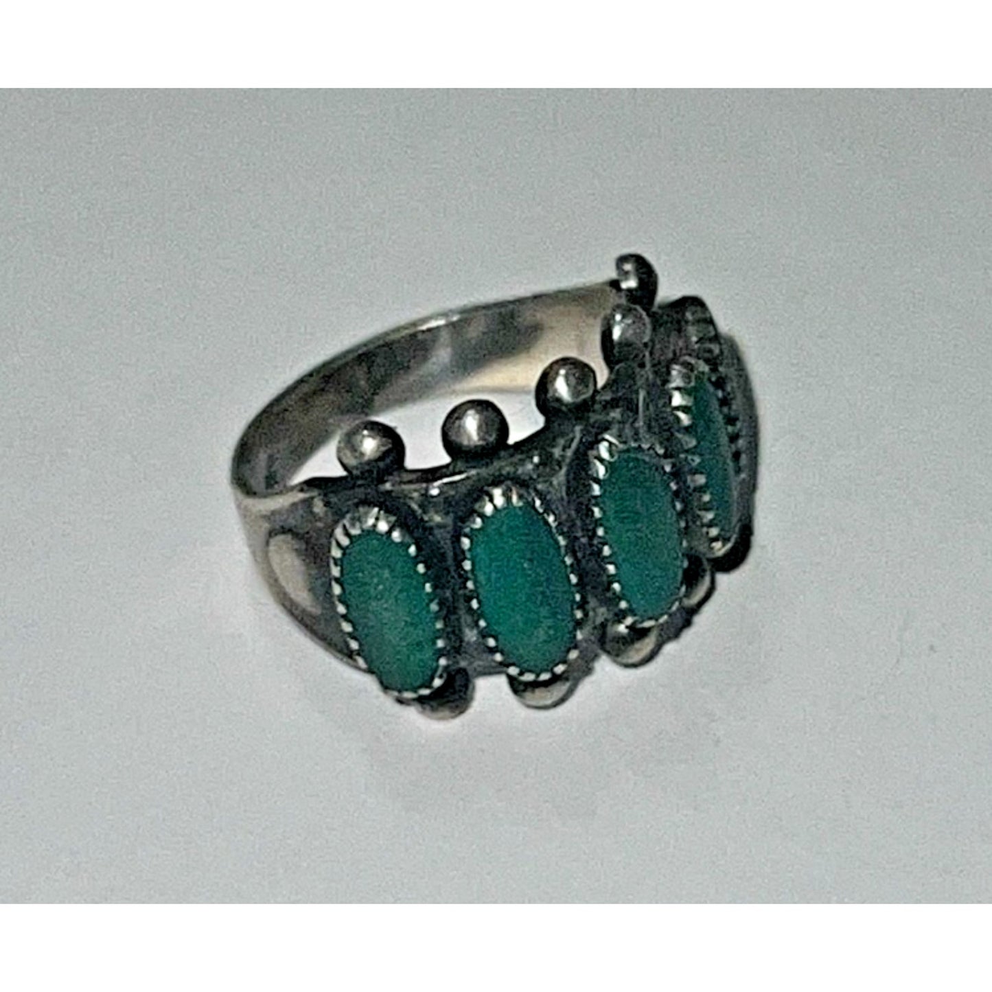 Vintage Sterling Silver Zuni Needlepoint Turquoise Ring Sz 4 Navajo Southwester