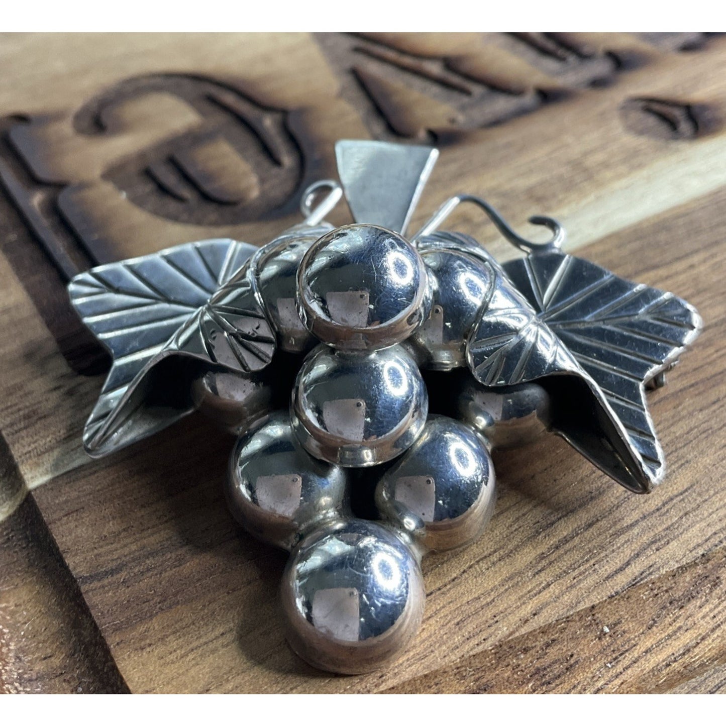 Vintage Taxco Mexico TO-102 Sterling Silver Grape Cluster Brooch Pendant