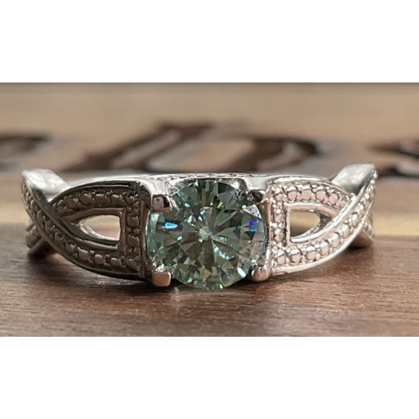 Vintage Sterling Silver Green Moissanite 925 Ring Size 9 Engagement Love Gift