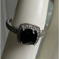Sterling Silver Black Onyx Halo Ring Size 7.5 Cushion Cut Statement Ring 925