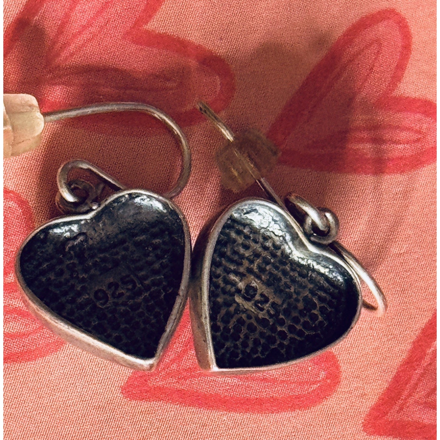 Vintage Sterling Silver 925 Turquoise Heart Dangle Earrings Artisan Southwest 5g
