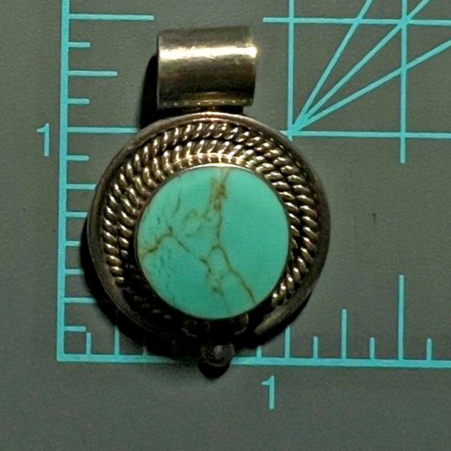 Vintage Mexican Sterling Silver ATI 925 Pendant with Kingman Turquoise