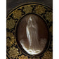 Antique Style Madonna Cameo Brooch Black Gold Floral Damascene Pin