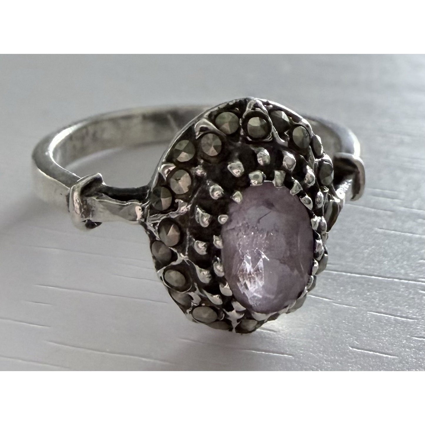 Vintage Sterling Silver Purple Amythest Art Deco Ring Size 9.5