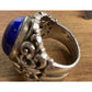 Vintage Lapis Lazuli Sterling Silver Ring Thailand J Filigree Statement Size 7.5