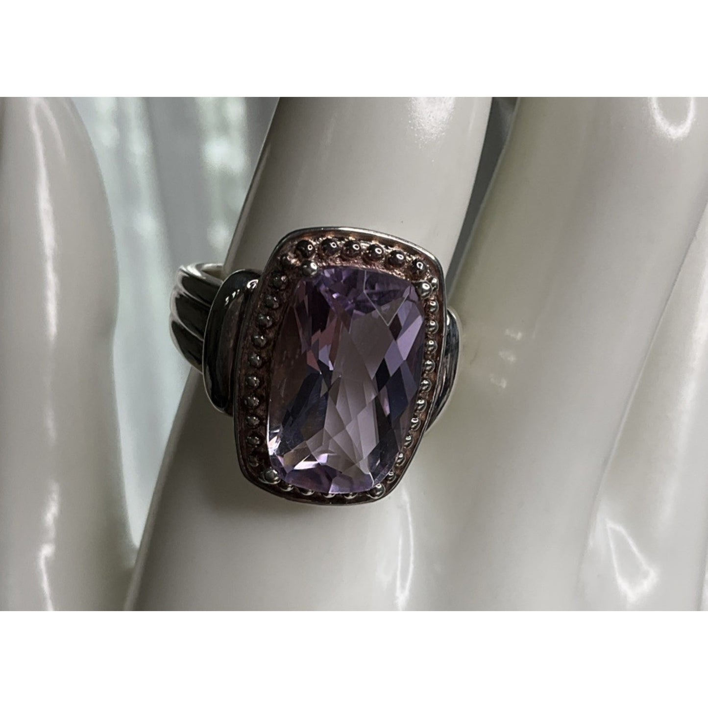 Vintage Sterling Silver Pink Lavender Quartz Cocktail Ring Statement Size 10
