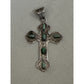 Vintage Mexican Sterling Silver Turquoise Cross Pendant 2.5 Boho Southwest Style