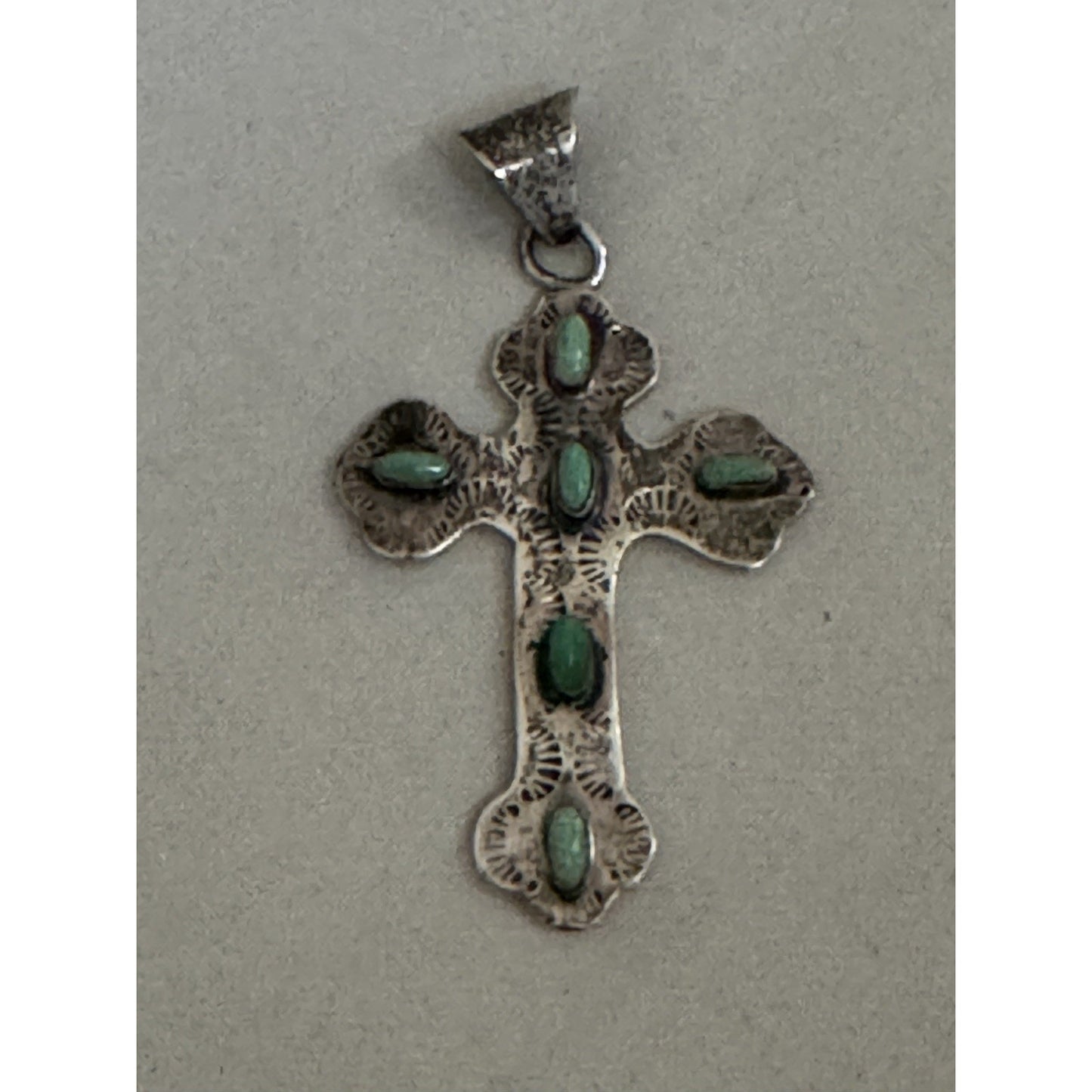 Vintage Mexican Sterling Silver Turquoise Cross Pendant 2.5 Boho Southwest Style