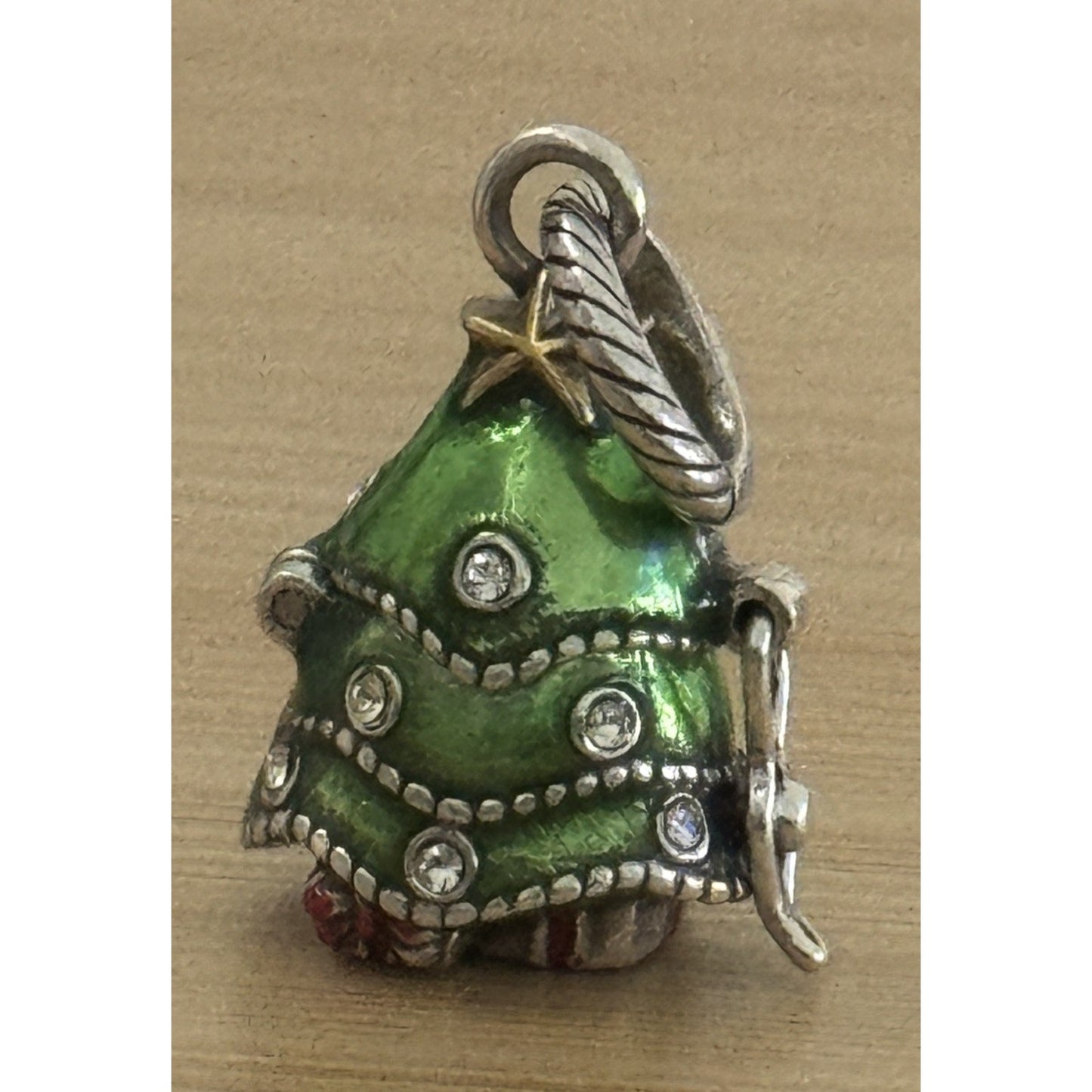 Brand New Brighton Enameled Merry Christmas Tree Opens Up Santa Charm Or Pendant